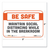 Besafe Messaging Repositionable Wall-door Signs, 9 X 6, Maintain Social Distancing While In The Breakroom, White, 30-carton