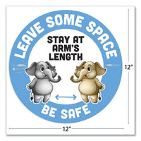Besafe Messaging Education Floor Signs, Leave Some Space; Stay At Arms Length; Be Safe, 12" Dia, White-blue, 6-pack
