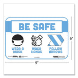 Besafe Messaging Education Wall Signs, 9 X 6,  "be Safe, Wear A Mask, Wash Your Hands, Follow The Arrows", 3-pack