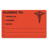 Medical Labels, Allergic To, 1 X 3, White, 500-roll