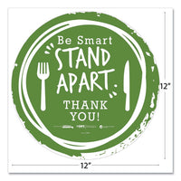 Besafe Messaging Floor Decals, Be Smart Stand Apart; Knife-fork; Thank You, 12" Dia., Green-white, 6-carton