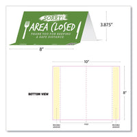 Besafe Messaging Table Top Tent Card, 8 X 3.87, Sorry! Area Closed Thank You For Keeping A Safe Distance, Green, 10-pack