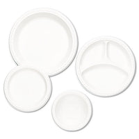 Plastic Dinnerware, Compartment Plates, 9" Dia, White, 125-pack