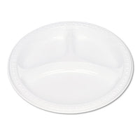 Plastic Dinnerware, Compartment Plates, 9" Dia, White, 125-pack