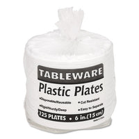 Plastic Dinnerware, Plates, 6" Dia, White, 125-pack