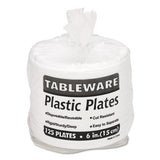 Plastic Dinnerware, Plates, 6" Dia, White, 125-pack