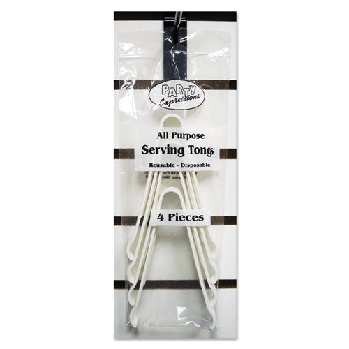 Tongs, Plastic, White, 9", 4-pack