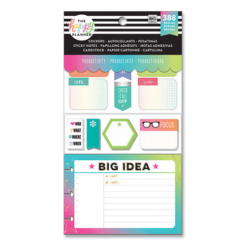 Productivity Multi Accessory Pack, 388 Pieces: 20 Half-sheet Stickers, 3 Sticky Note Pads, 20 Double-sided Pre-punched Cards