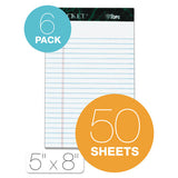Docket Ruled Perforated Pads, Narrow Rule, 5 X 8, White, 50 Sheets, 6-pack
