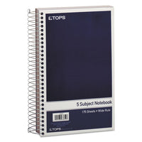 Wirebound Five-subject Notebook, 5 Subjects, Wide-legal Rule, Navy Cover, 9.5 X 6, 175 Sheets