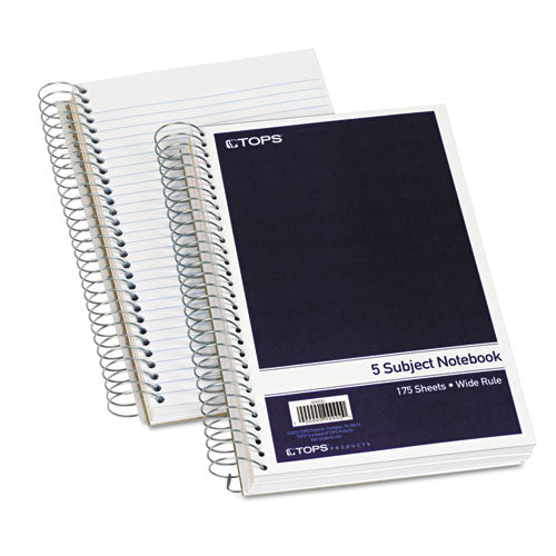Wirebound Five-subject Notebook, 5 Subjects, Wide-legal Rule, Navy Cover, 9.5 X 6, 175 Sheets