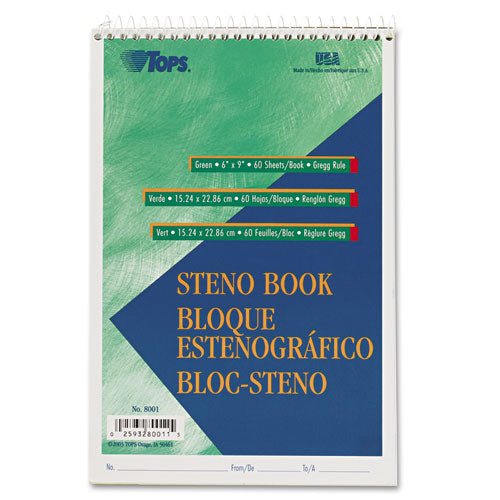 Gregg Steno Books, Gregg Rule, 6 X 9, Green Tint, 60 Sheets