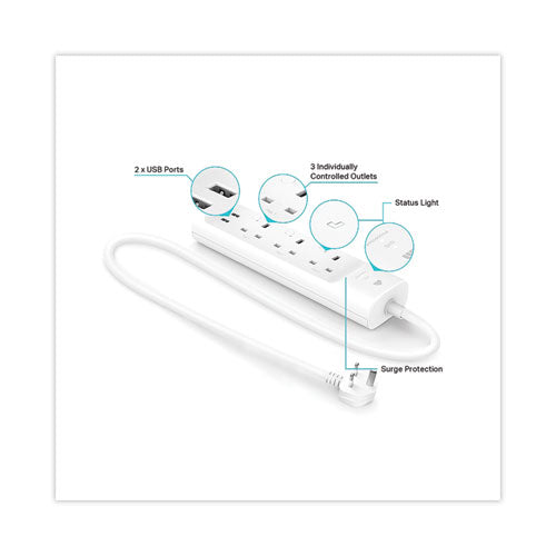 Kasa Smart Wifi 3-outlet Power Strip, 3 Outlets, 2 Usb Ports, White