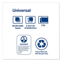 Universal Facial Tissue, 2-ply, White, 100 Sheets-box, 30 Boxes-carton