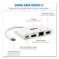 4k Dock With Charging And Ethernet, Usb C-4k Hdmi-usb A-pd Charging, White