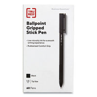 Gripped Stick Ballpoint Pen, Stick, Medium 1 Mm, Black Ink, Black Barrel, 60-pack