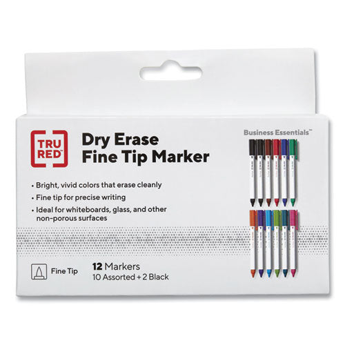 Dry Erase Marker, Pen-style, Fine Bullet Tip, Assorted Colors, 12-pack