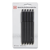 Quick Dry Gel Pen, Retractable, Fine 0.5 Mm, Black Ink, Black Barrel, 5-pack