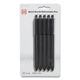Quick Dry Gel Pen, Retractable, Fine 0.5 Mm, Black Ink, Black Barrel, 5-pack