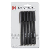 Quick Dry Gel Pen, Stick, Medium 0.7 Mm, Black Ink, Black Barrel, 5-pack