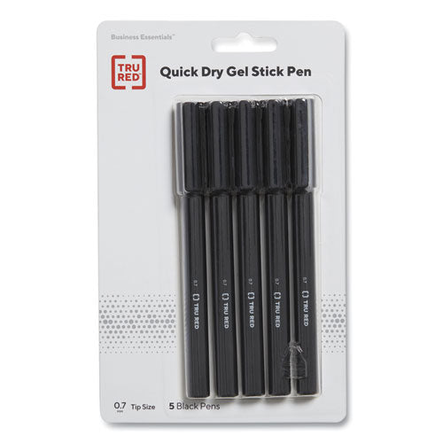 Quick Dry Gel Pen, Stick, Medium 0.7 Mm, Black Ink, Black Barrel, 5-pack
