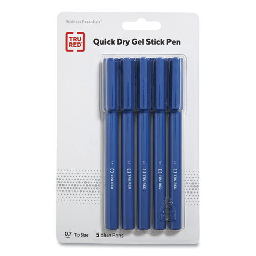 Quick Dry Gel Pen, Stick, Medium 0.7 Mm, Blue Ink, Blue Barrel, 5-pack