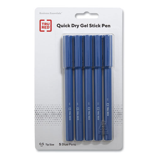 Quick Dry Gel Pen, Stick, Fine 0.5 Mm, Blue Ink, Blue Barrel, 5-pack