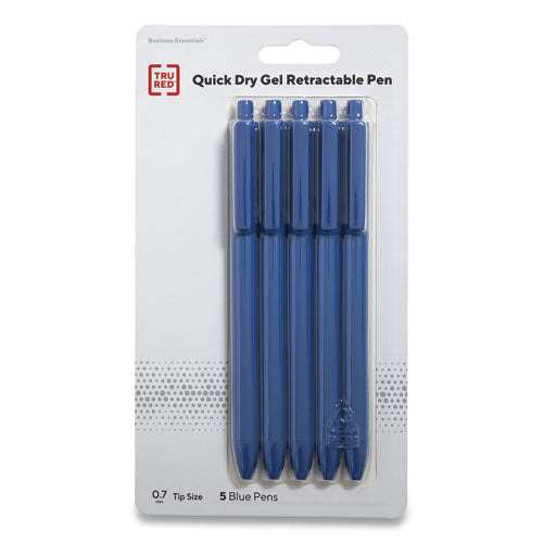 Quick Dry Gel Pen, Retractable, Medium 0.7 Mm, Blue Ink, Blue Barrel, 5-pack