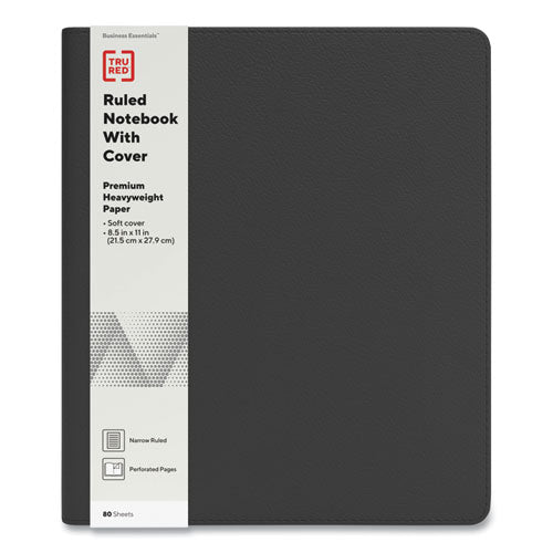 Soft-cover Notebook Folio Set, Narrow Rule, Black Cover, 11 X 8.5, 80 Sheets