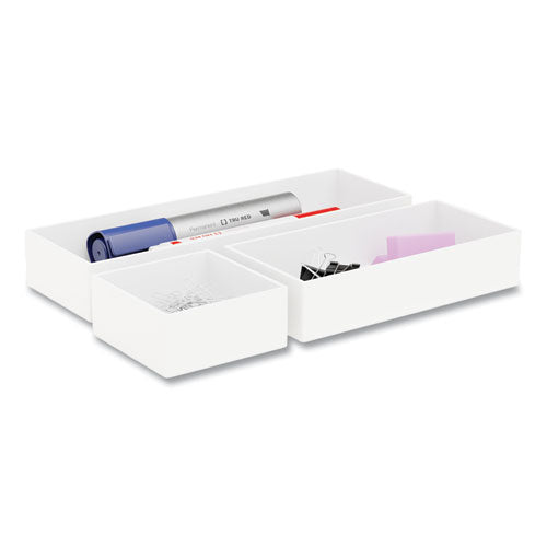 Three-piece Plastic Drawer Organizer, 3.23 X 3.23 X 1.47, 6.26 X 3.23 X 1.47, 9.5 X 3.23 X 1.47, White, 3-set