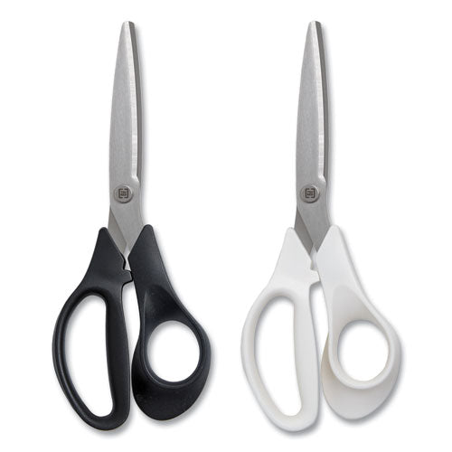 Stainless Steel Scissors, 8" Long, 3.58" Cut Length, Assorted Straight Handles, 2-pack