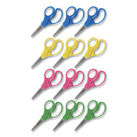 Kids' Pointed Tip Stainless Steel Scissors, 5" Long, 2.05" Cut Length, Assorted Straight Handles, 12-pack