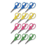 Kids' Pointed Tip Stainless Steel Scissors, 5" Long, 2.05" Cut Length, Assorted Straight Handles, 12-pack