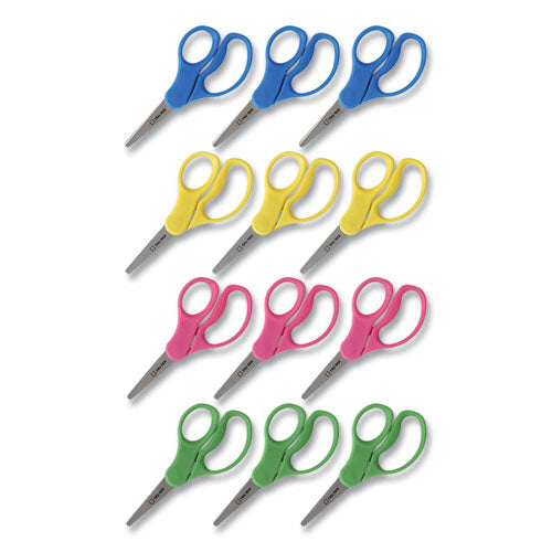 Kids' Pointed Tip Stainless Steel Scissors, 5" Long, 2.05" Cut Length, Assorted Straight Handles, 12-pack