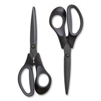 Non-stick Titanium-coated Scissors, 8" Long, 3.86" Cut Length, Charcoal Black Blades, Black-gray Straight Handle, 2-pack