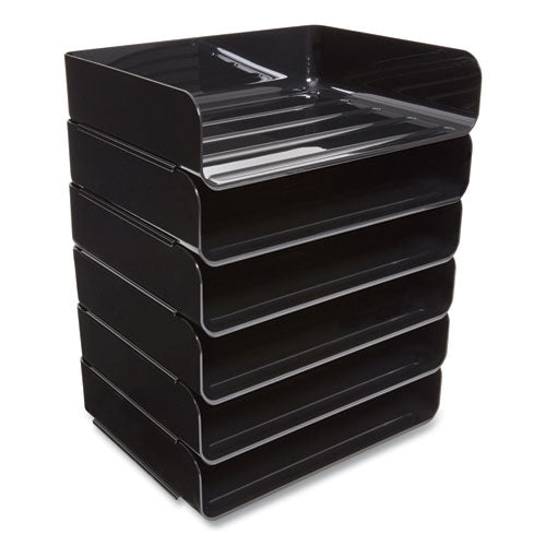 Side-load Stackable Plastic Document Tray, 1 Section, Letter-size, 12.63 X 9.72 X 3.01, Black, 6-pack