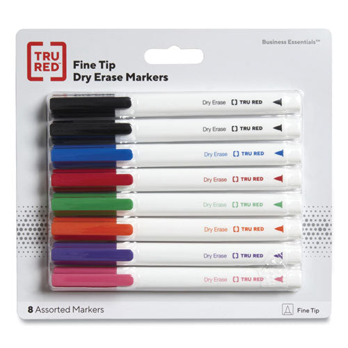 Dry Erase Marker, Pen-style, Fine Bullet Tip, Seven Assorted Colors, 8-pack