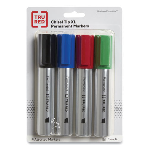 Xl Permanent Marker, Extra-broad Chisel Tip, Assorted Colors, 4-pack