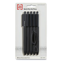 Quick Dry Gel Pen, Retractable, Bold 1 Mm, Black Ink, Black Barrel, 5-pack