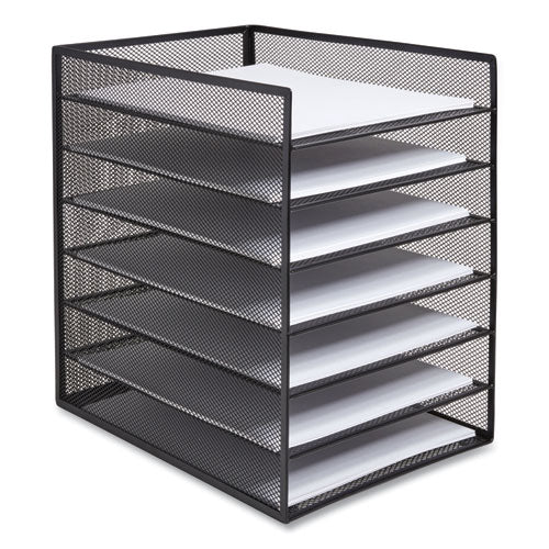 Front-load Enclosed Wire Mesh Horizontal Document Organizer, 6 Sections, Letter-size, 9.25 X 13.38 X 13.38, Matte Black