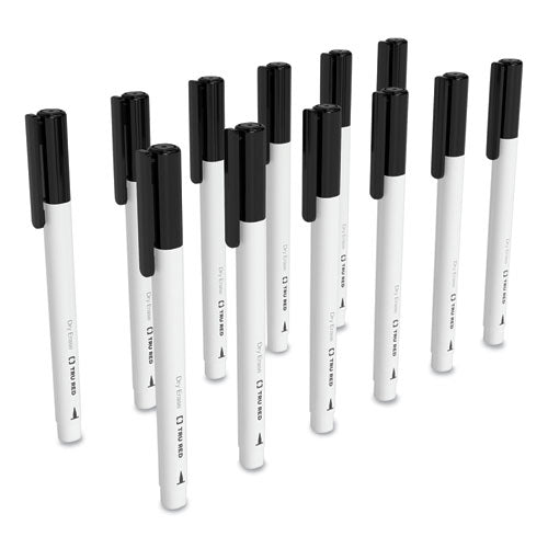 Dry Erase Marker, Pen-style, Extra-fine Bullet Tip, Black, Dozen