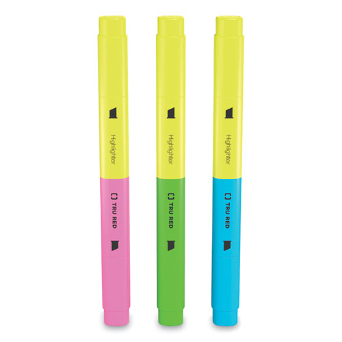 Tank Style Twin Tip Highlighters, Assorted Ink Colors, Chisel Tip, Assorted Barrel Colors, 3-pack