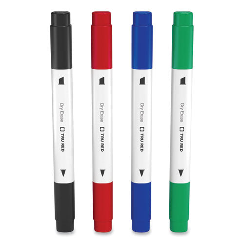 Dry Erase Marker, Tank-style Twin-tip, Fine-medium Bullet-chisel Tips, Assorted Colors, 4-pack
