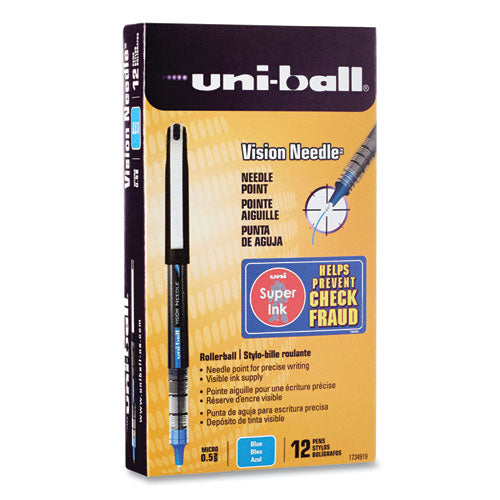 Vision Roller Ball Pen, Stick, Micro 0.5 Mm, Blue Ink, Black-blue Barrel, 12-pack