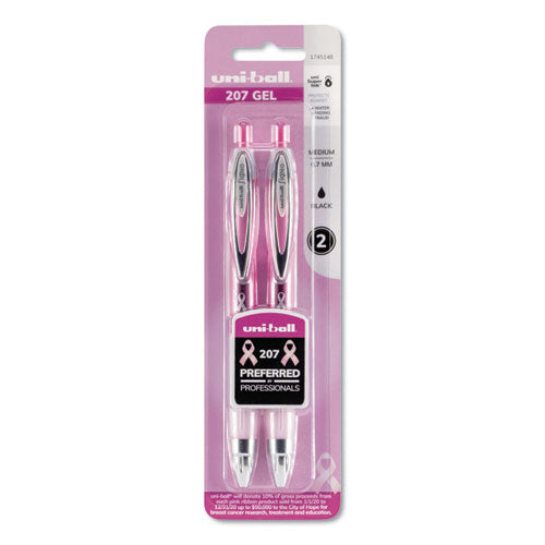 Signo 207 Retractable Gel Pen, Medium 0.7mm, Black Ink, Pink Barrel, 2-pack