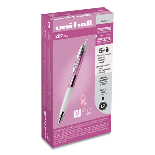 Signo 207 City Of Hope Edition Gel Pen, Retractable, Bold 1 Mm, Black Ink, Pink Barrel, Dozen