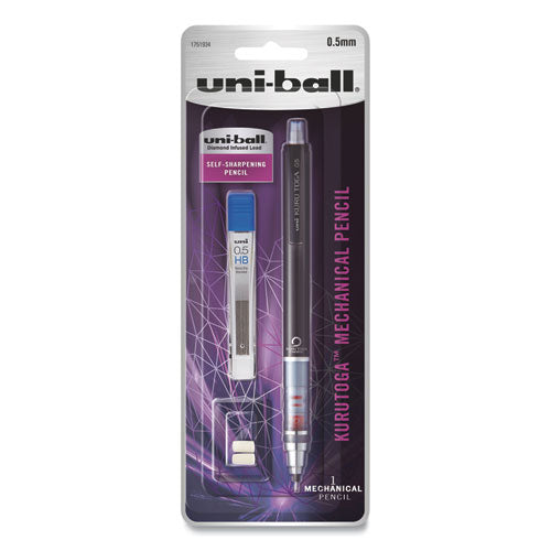 Kurutoga Mechanical Pencil, 0.5 Mm, Hb (#2), Black Lead, Black Barrel