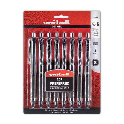 Signo 207 Gel Pen, Retractable, Medium 0.7 Mm, Black Ink, Translucent Black Barrel, 8-pack