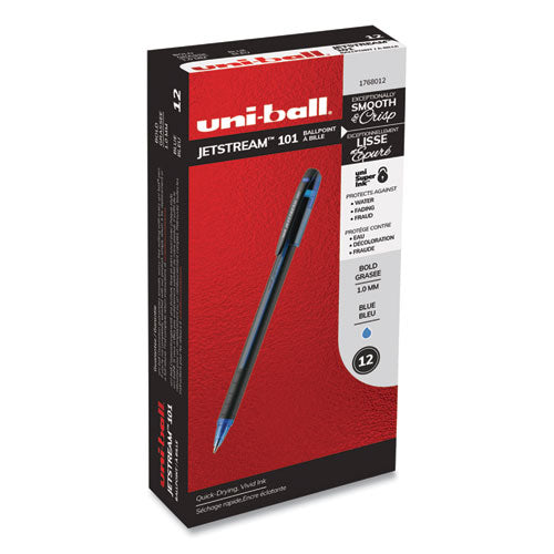 Jetstream 101 Roller Ball Pen, Stick, Bold 1 Mm, Blue Ink, Black-blue Barrel, Dozen