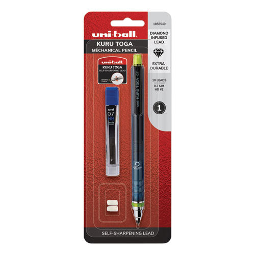 Kurutoga Mechanical Pencil, 0.7 Mm, Hb (#2), Black Lead, Black-green Barrel